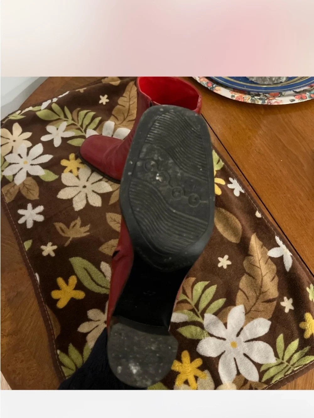 Vintage Freelance Paris Red Leather Ankle Boots with Block Heel - Picture 2 of 3